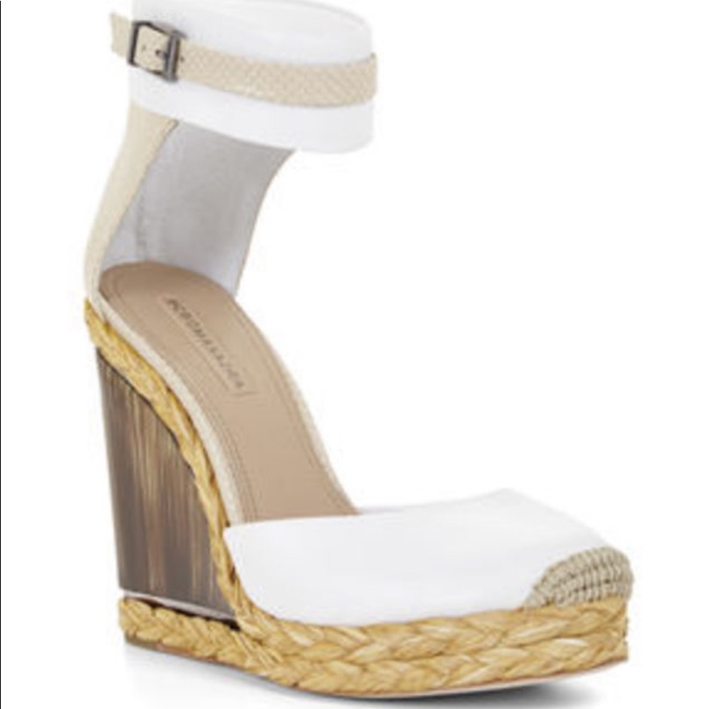 White BCBG frame horn wedge sandal